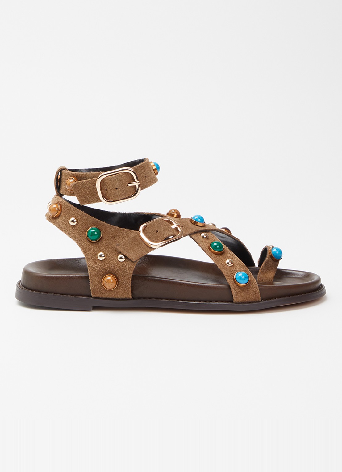 Steve Madden Linear sandaal van suède met studs - voorkant 5 lichtbruin