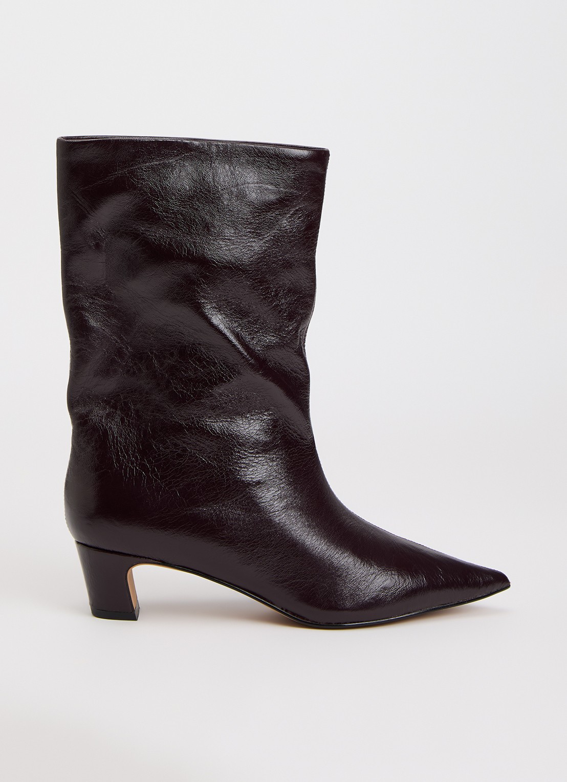 Steve Madden Lytton enkellaarsje van leer met lakfinish - voorkant 3 bordeauxrood