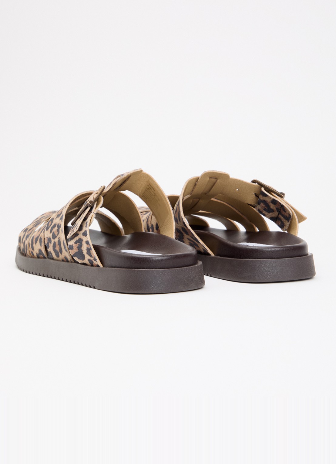 Steve Madden Mamba slipper van suède met panterprint - achterkant camel