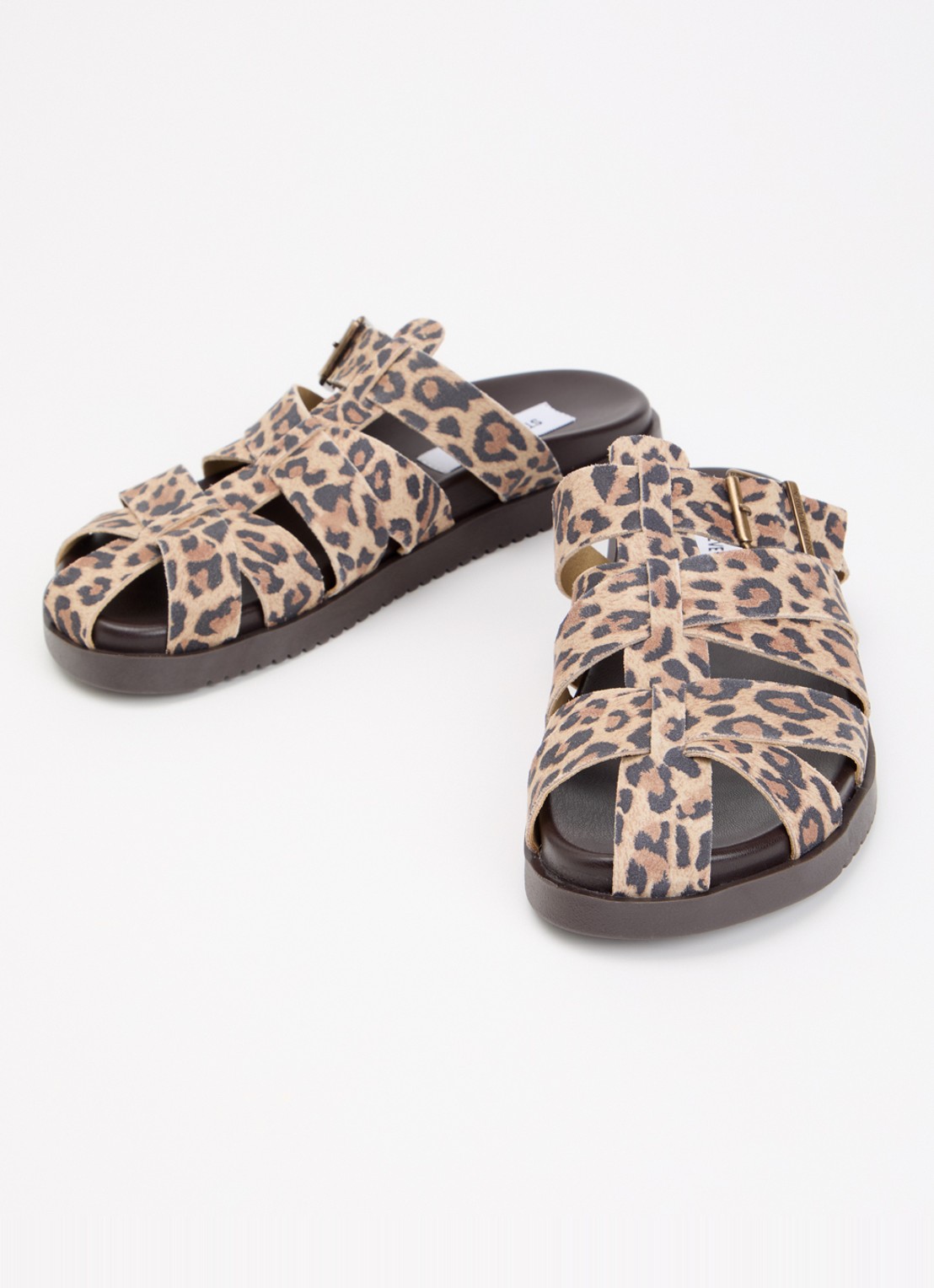 Steve Madden Mamba slipper van suède met panterprint - detail 2 camel