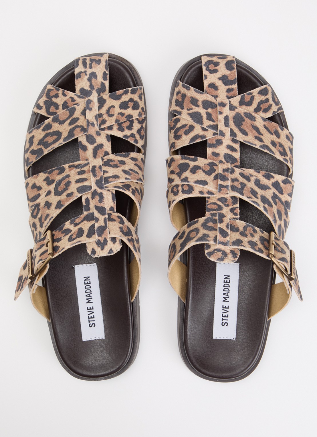 Steve Madden Mamba slipper van suède met panterprint - detail 3 camel