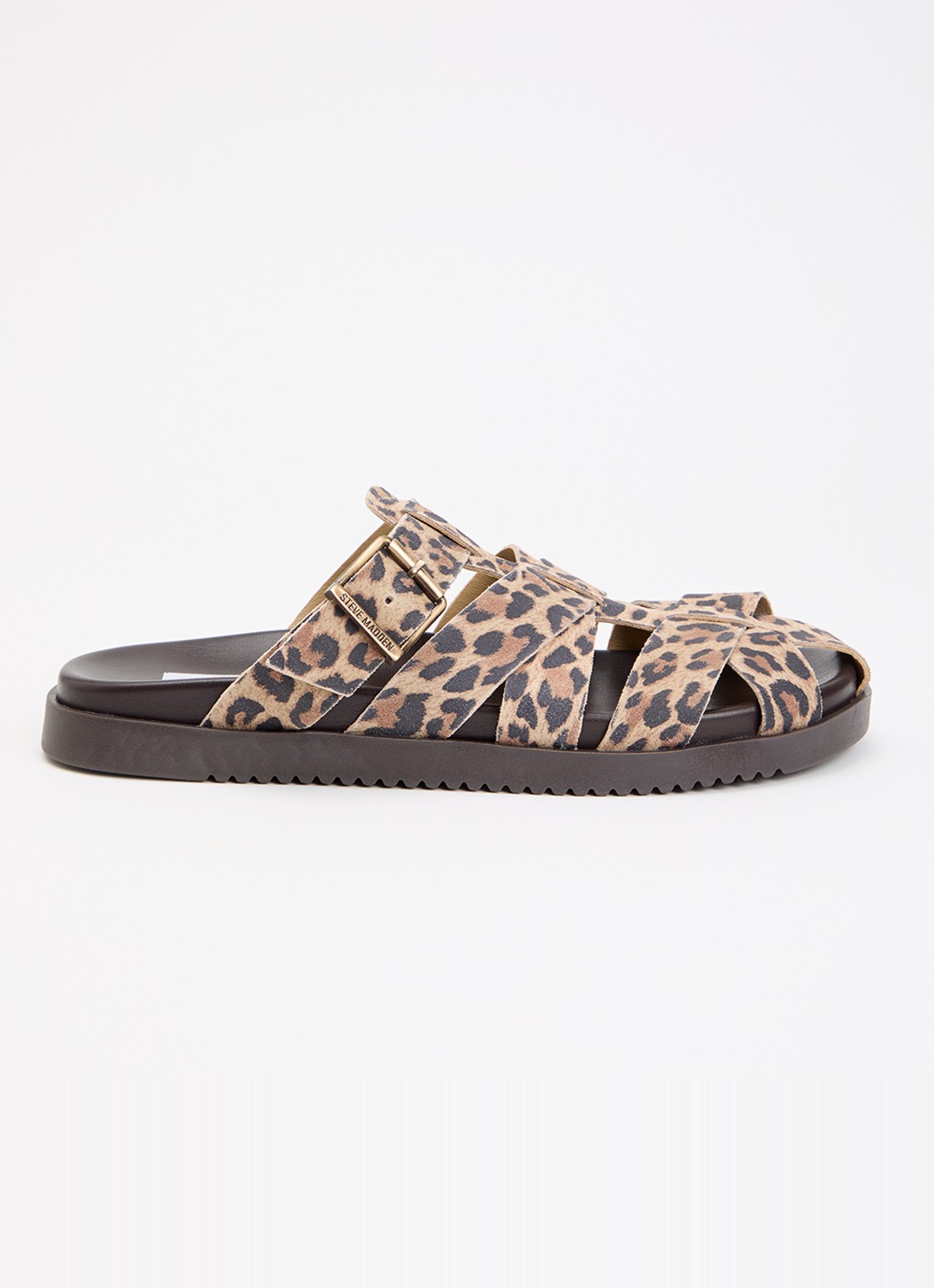 Steve Madden Mamba slipper van suède met panterprint - voorkant 5 camel