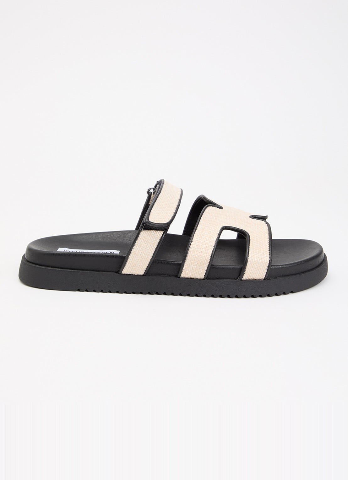 Steve Madden Missile-E slipper van raffia - voorkant 5 zwart