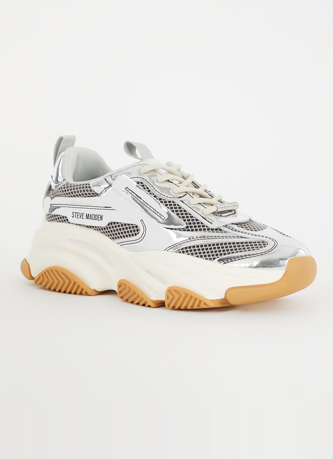 Steve Madden Possession-E sneaker met mesh detail  - voorkant 5 zilver