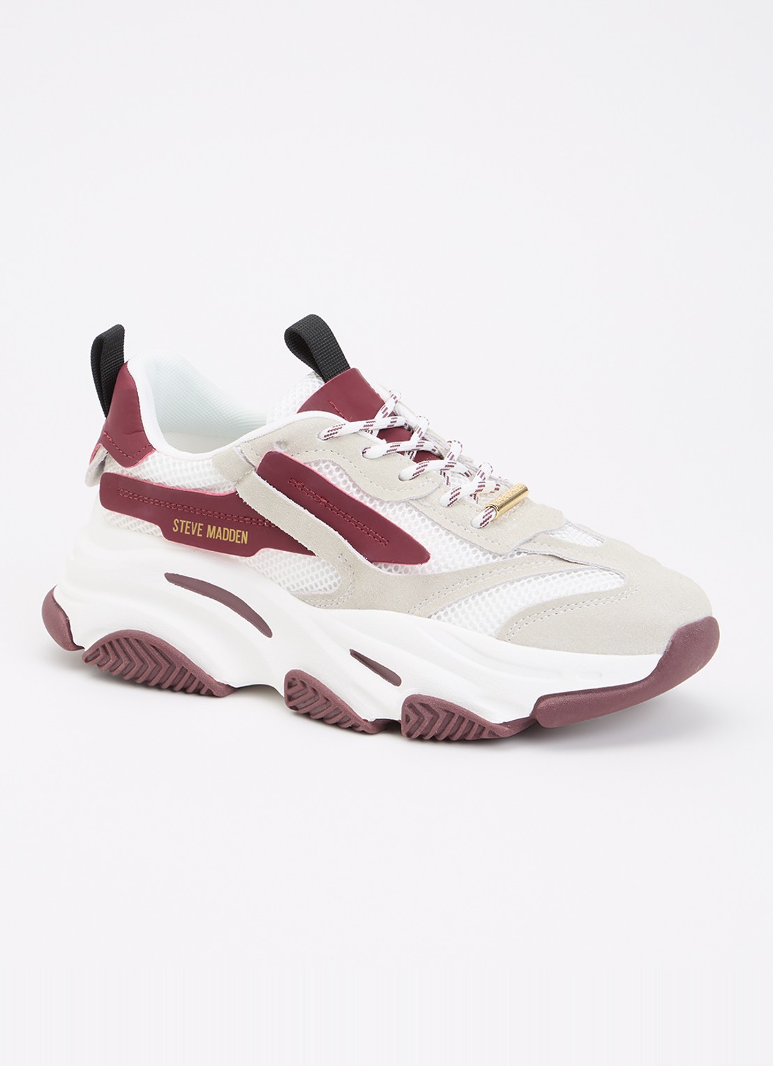 Steve Madden Possession-E sneaker met suède details - voorkant bordeauxrood