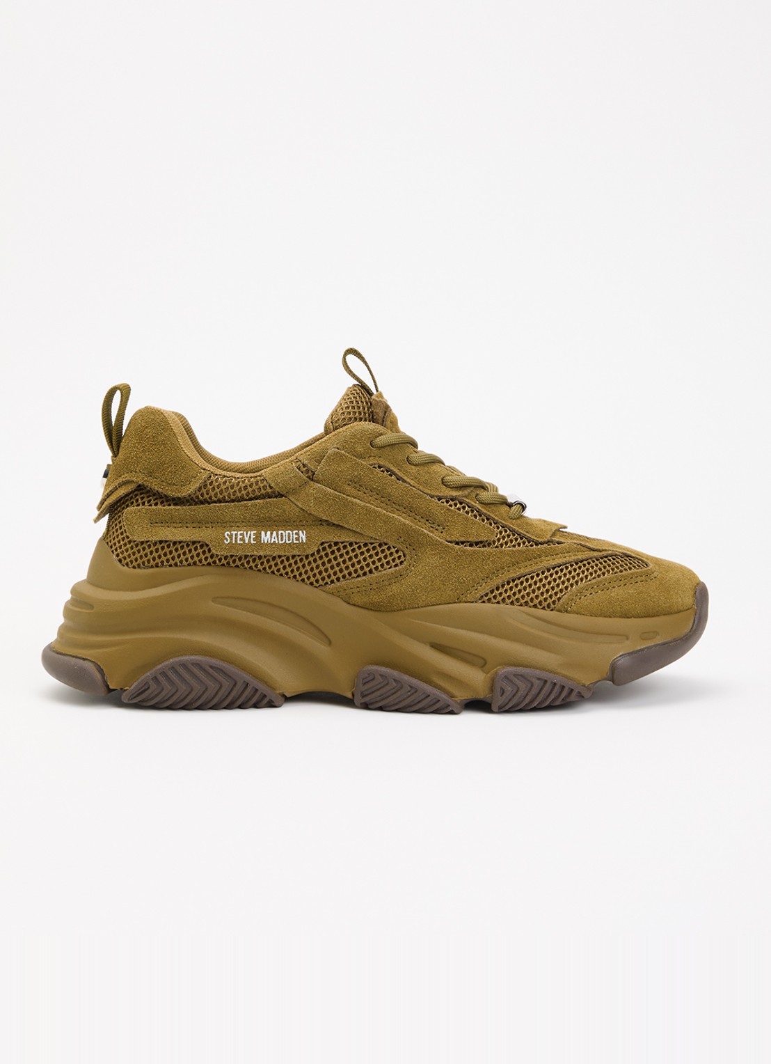 Steve Madden Possession-E sneaker met suède details - voorkant 5 khaki