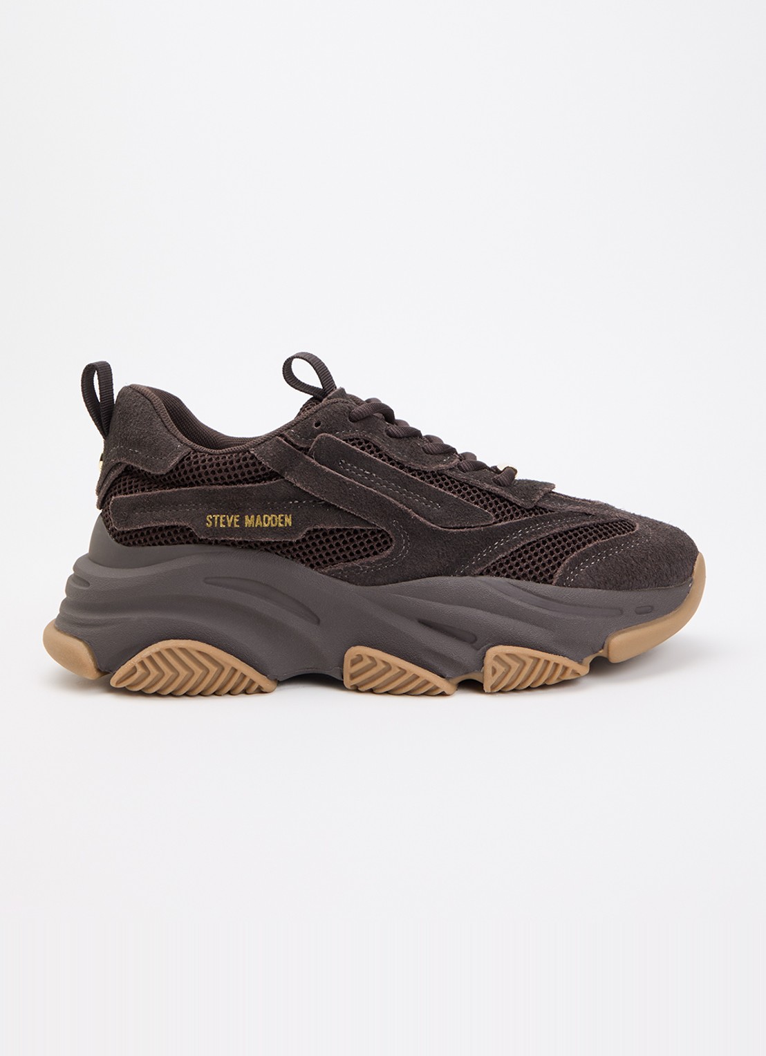 Steve Madden Possession-E sneaker met suède details - voorkant donkerbruin