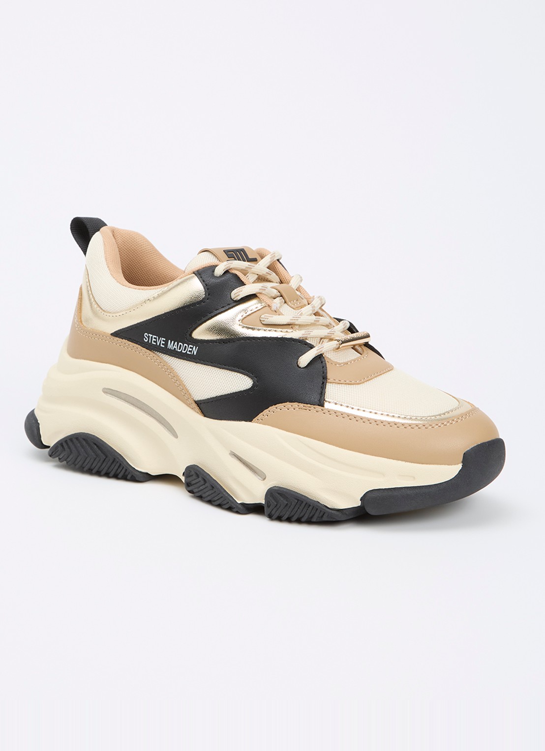 Steve Madden Progressive sneaker met metallic finish - voorkant camel