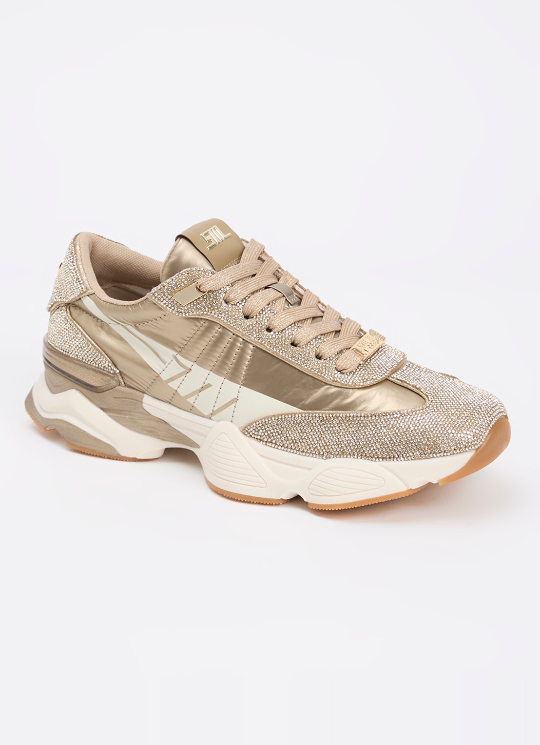 Steve Madden Setback-R sneaker met strass - voorkant 4 goud
