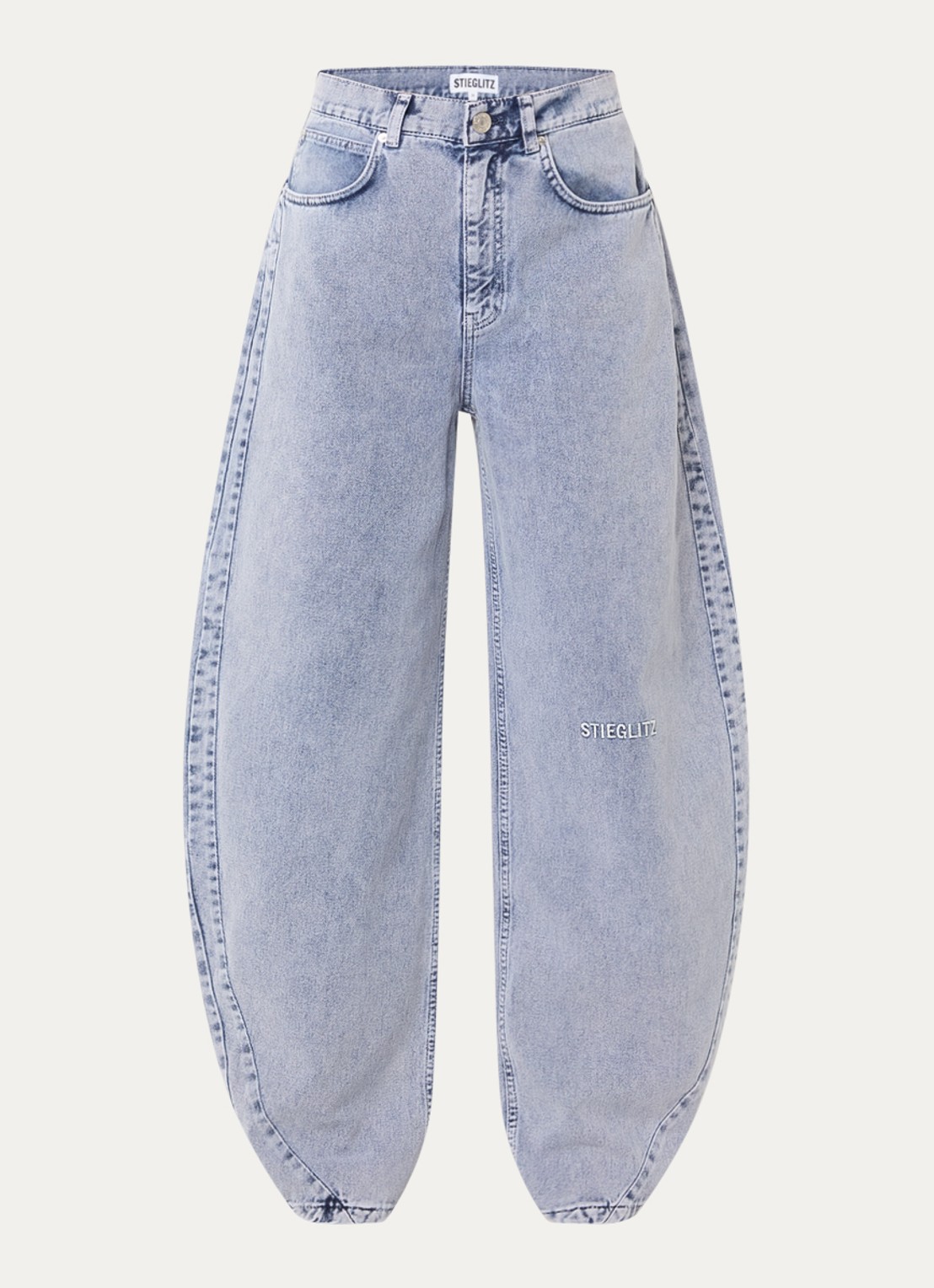 Stieglitz Benito mid waist balloon jeans met gekleurde wassing en backprint  - voorkant 4 blauw