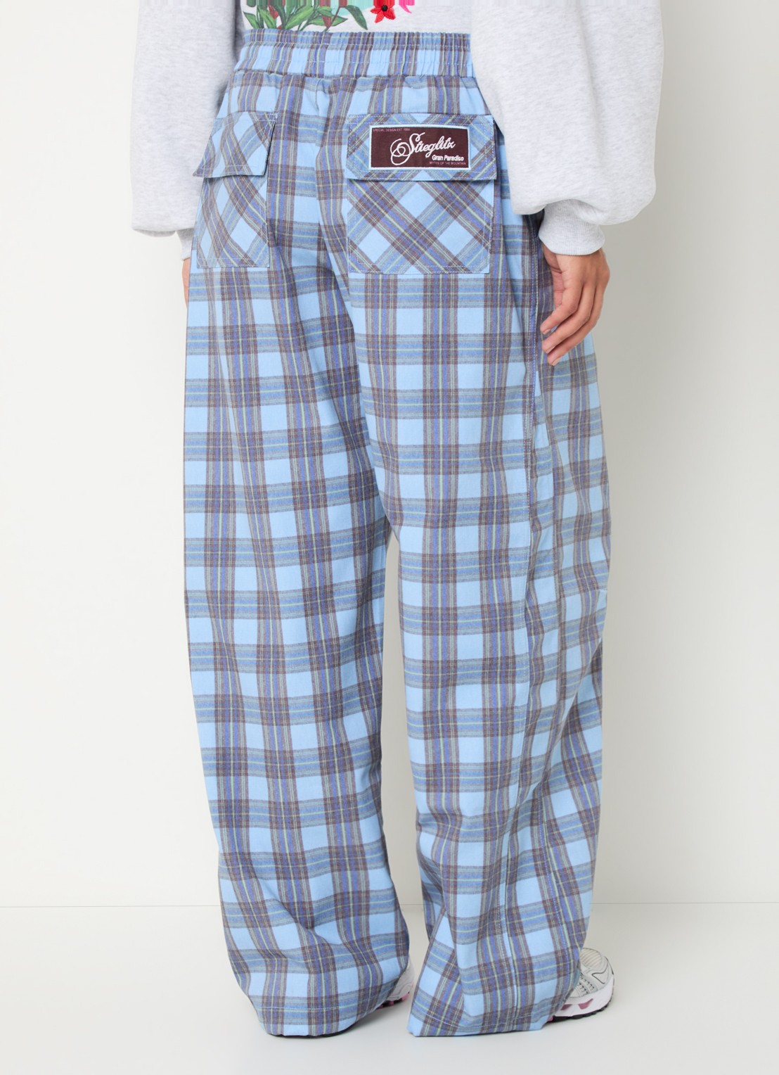Stieglitz Briana mid waist wide fit broek met ruitdessin - achterkant blauw