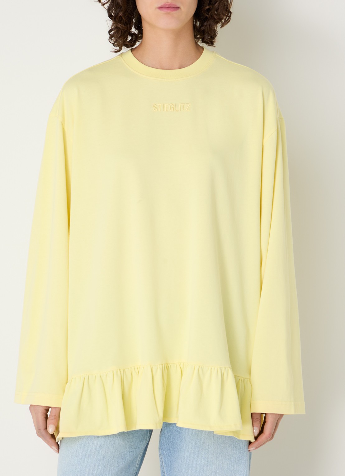 Stieglitz Brisa longsleeve met logo en volant - detail 3 geel