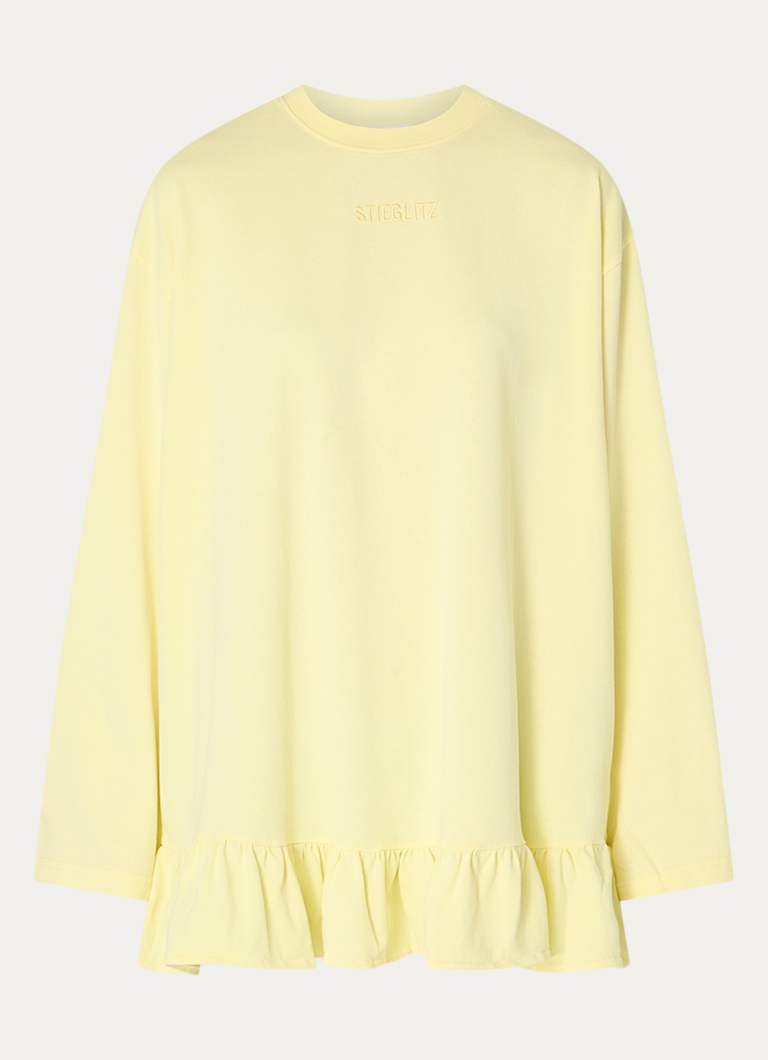 Stieglitz Brisa longsleeve met logo en volant - voorkant geel
