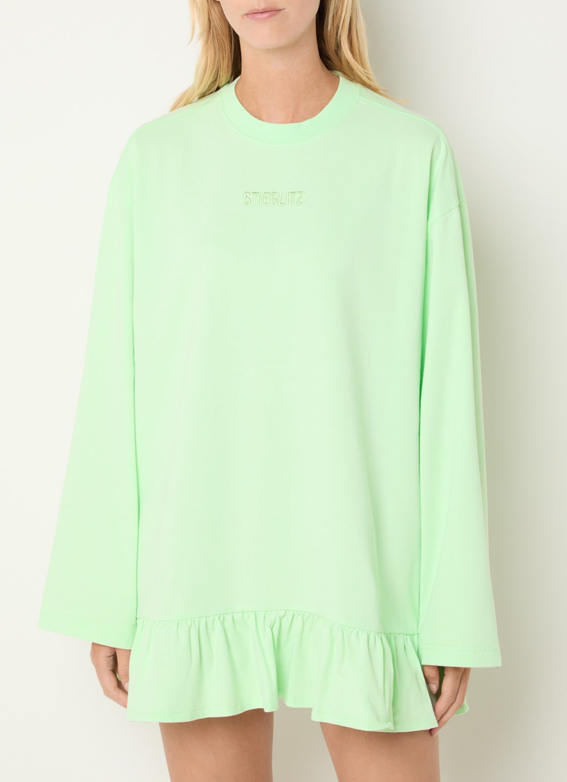 Stieglitz Brisa longsleeve met logo en volant - detail 4 neongroen