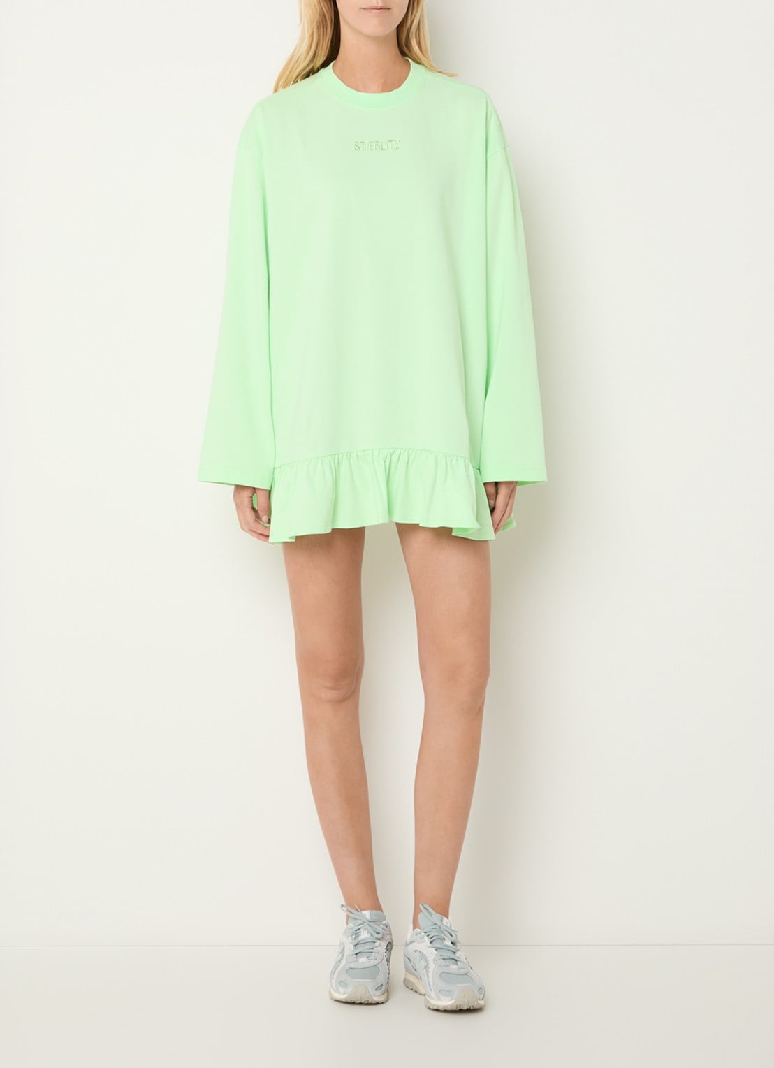 Stieglitz Brisa longsleeve met logo en volant - voorkant 3 neongroen