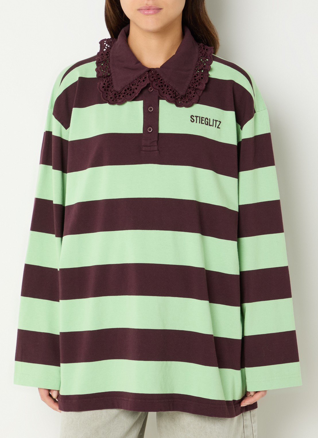 Stieglitz Danila longsleeve met polokraag - detail 4 aubergine
