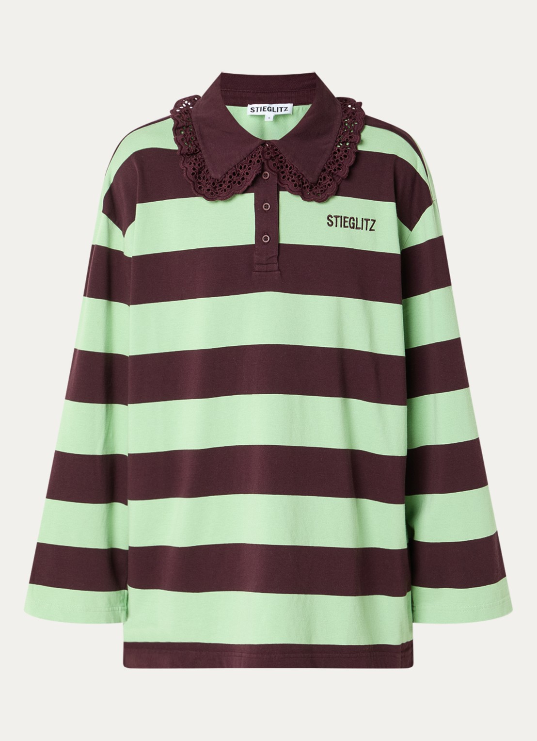 Stieglitz Danila longsleeve met polokraag - voorkant 2 aubergine