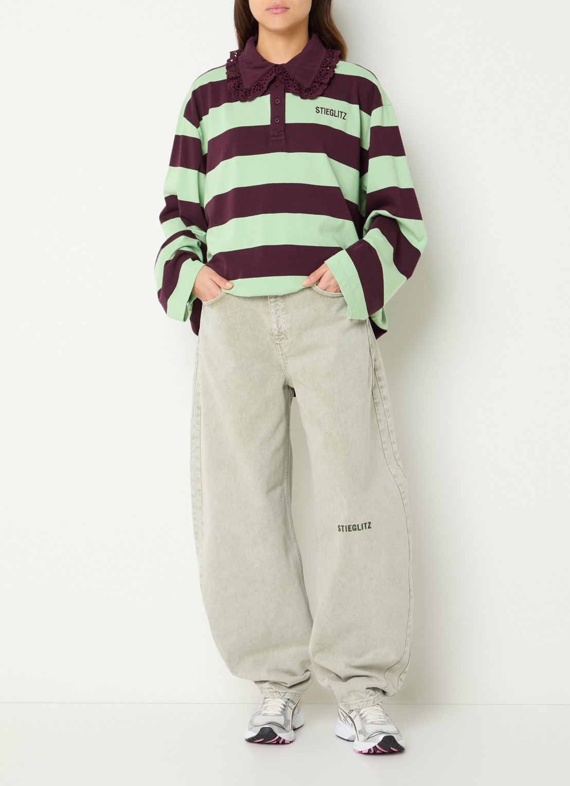 Stieglitz Danila longsleeve met polokraag - voorkant 4 aubergine