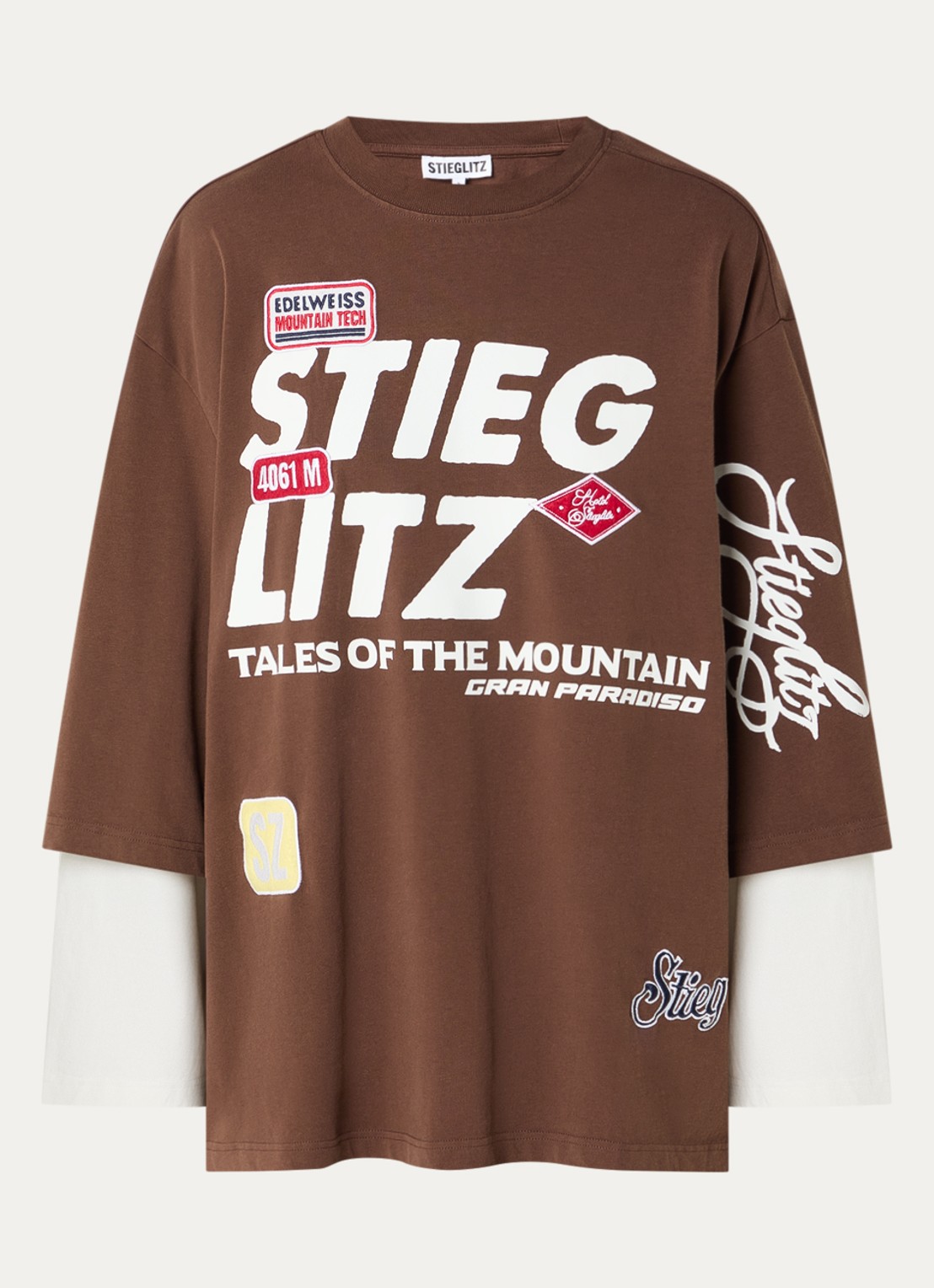 Stieglitz Daria long sleeve met logoprint - voorkant 3 hazelnootbruin