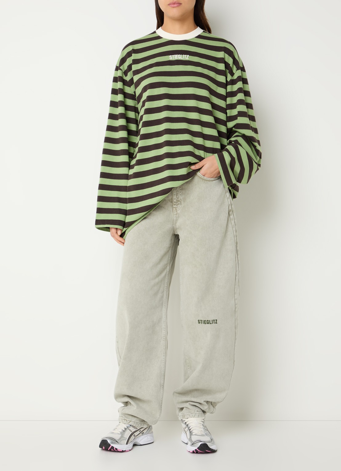 Stieglitz Donna long sleeve met streepprint - voorkant 2 groen