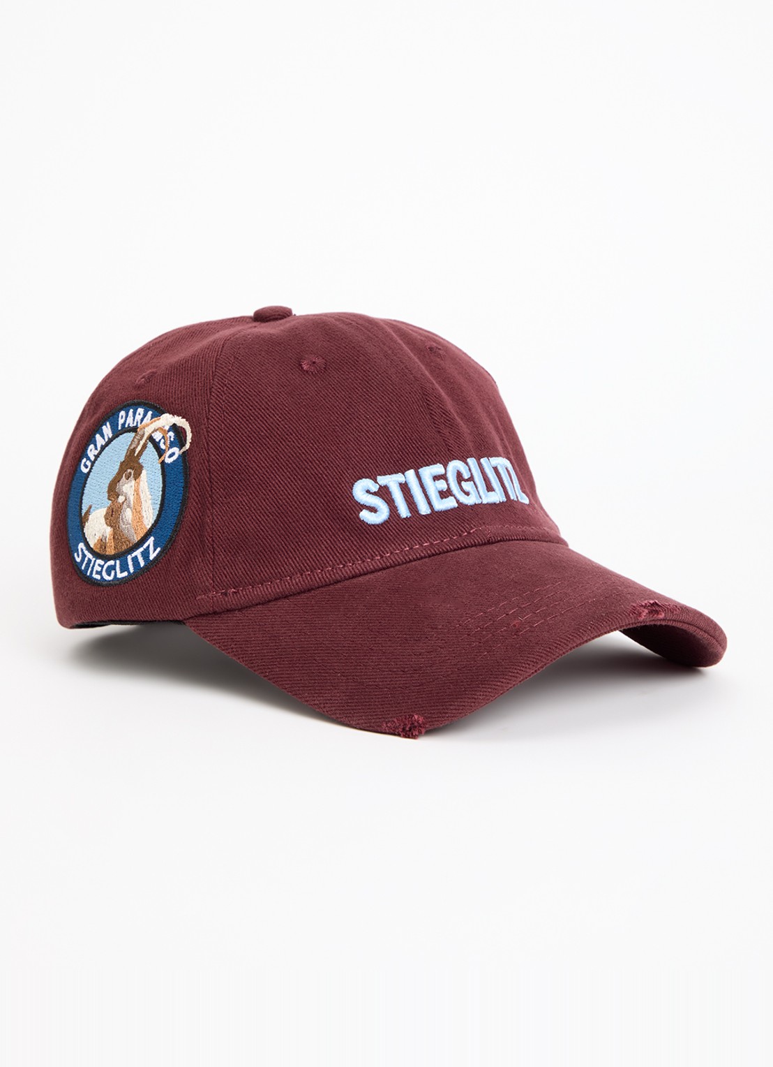 Stieglitz Duarte pet met logoborduring - voorkant bordeauxrood