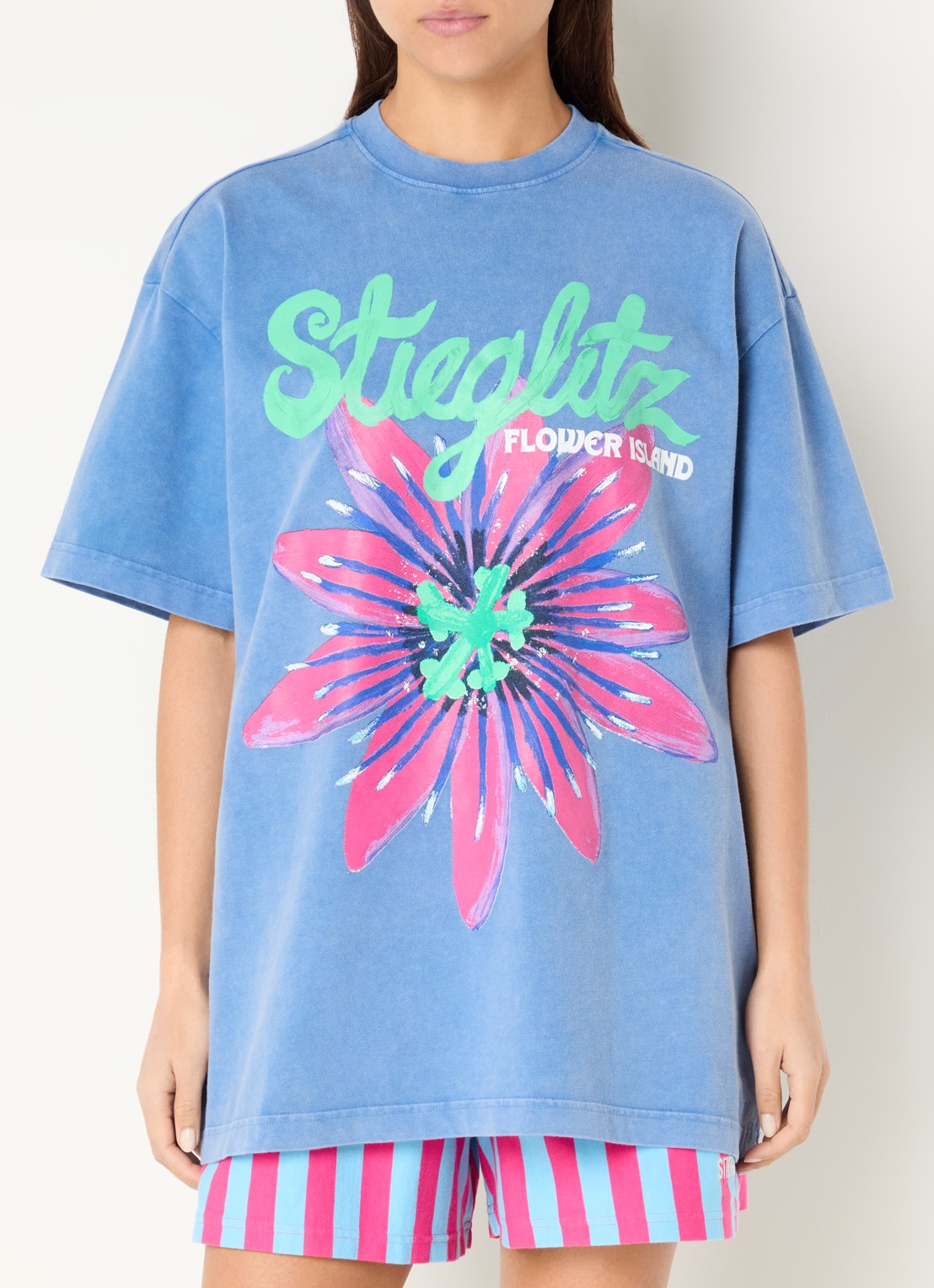 Stieglitz Elida oversized T-shirt met logoprint - detail blauw