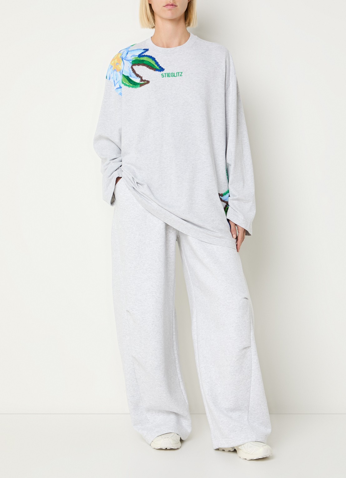 Stieglitz Eliza longsleeve met logoborduring - voorkant 3 grijs