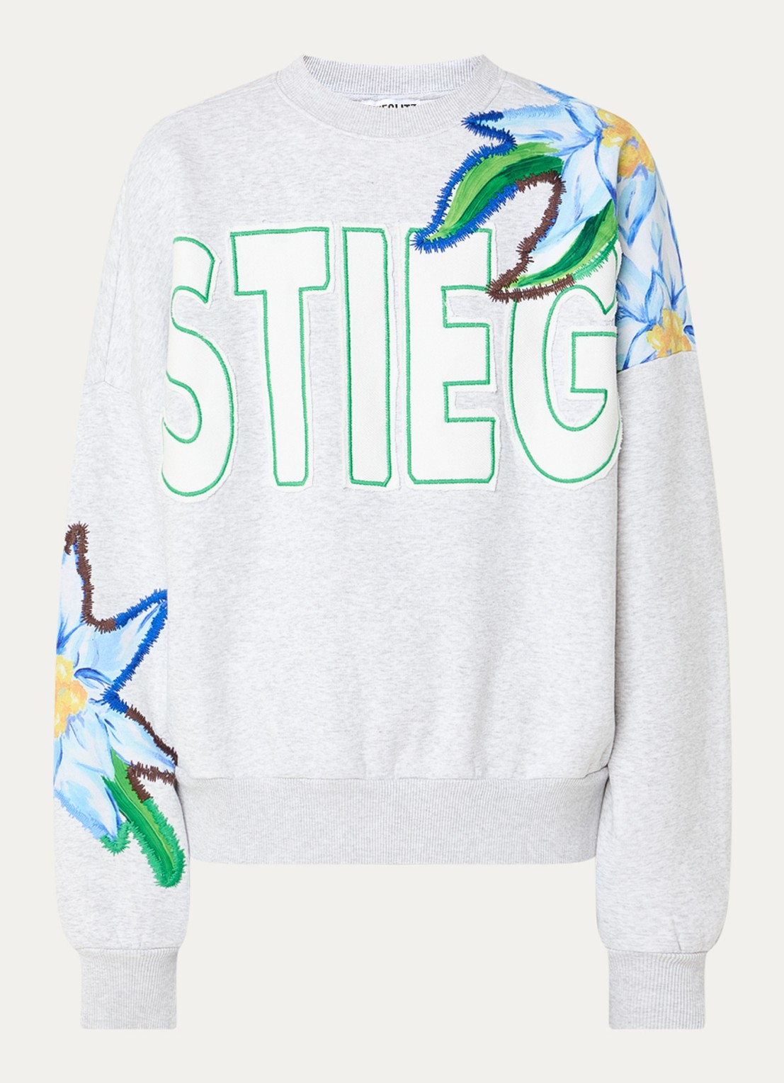 Stieglitz Eliza oversized sweater met logo - voorkant 2 grijs