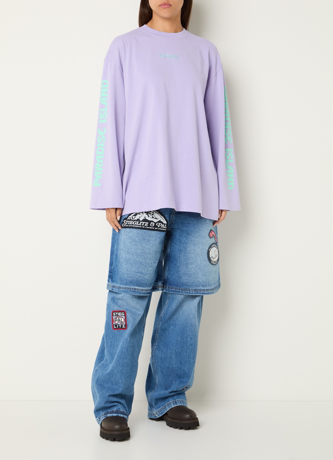 Stieglitz Fanna longsleeve met logo- en backprint - voorkant 2 paars