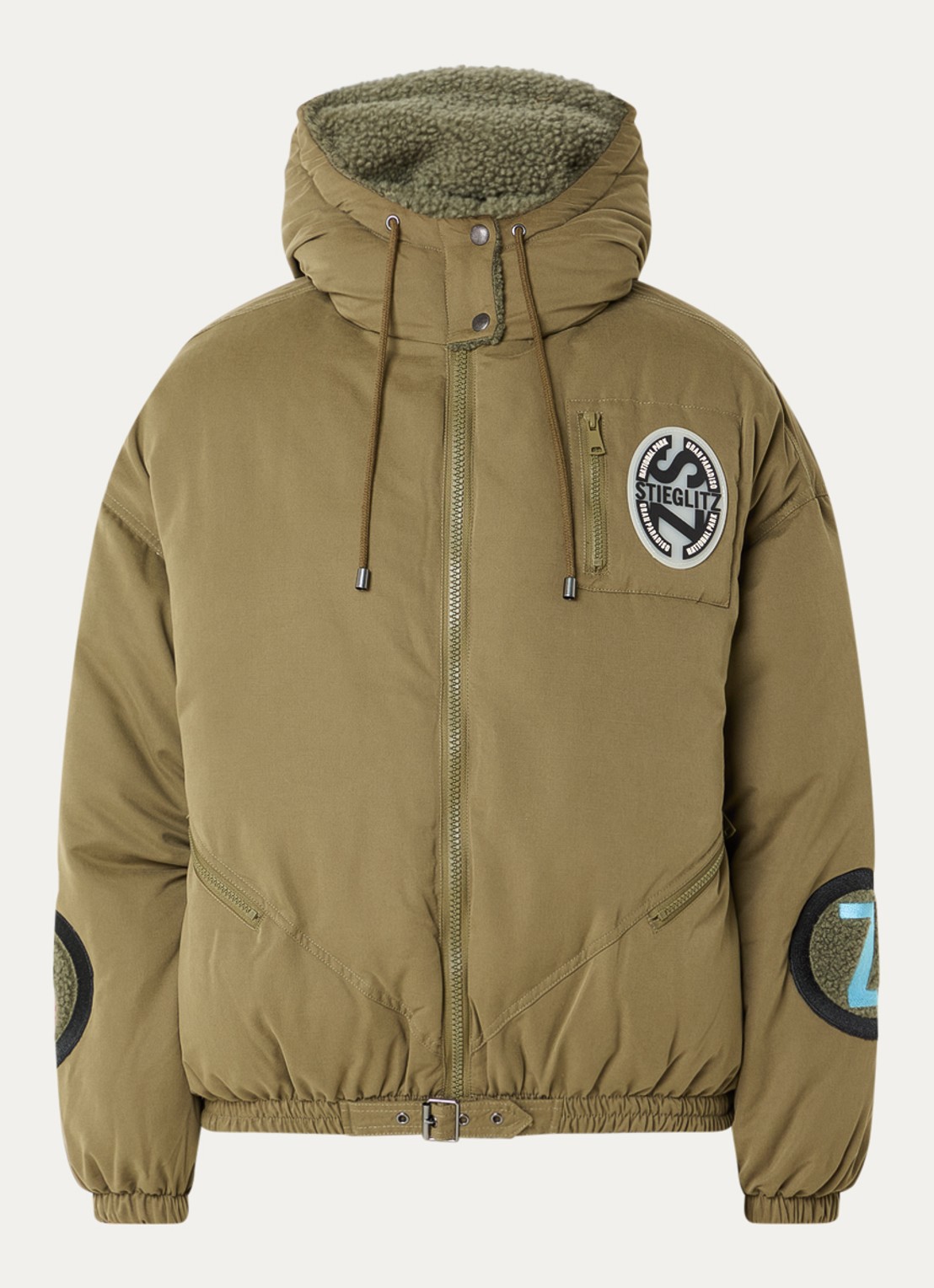 Stieglitz Felice puffer jack met steekzakken - voorkant mosgroen