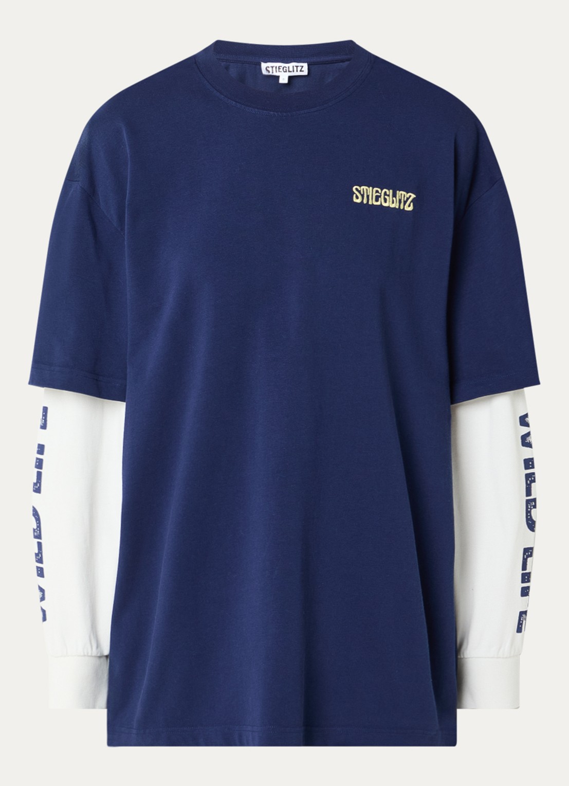 Stieglitz Fiore long sleeve met logo- en backprint - voorkant donkerblauw
