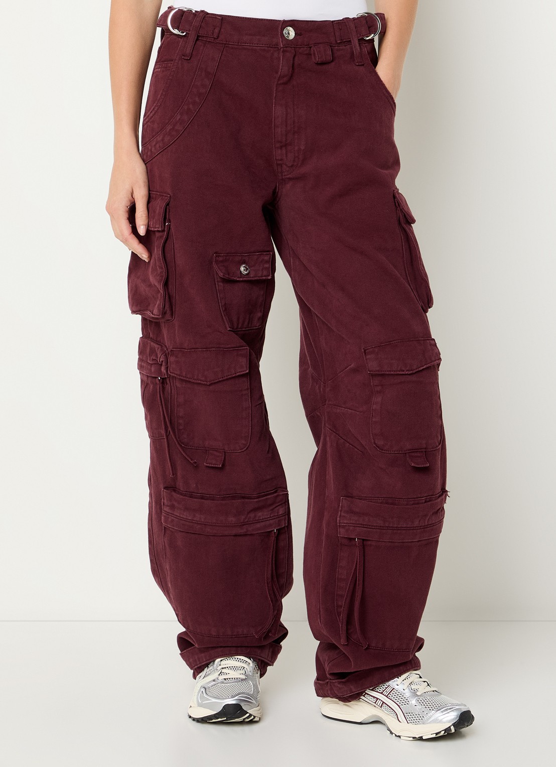 Stieglitz Franca high waist balloon fit cargobroek van denim - detail 4 bordeauxrood