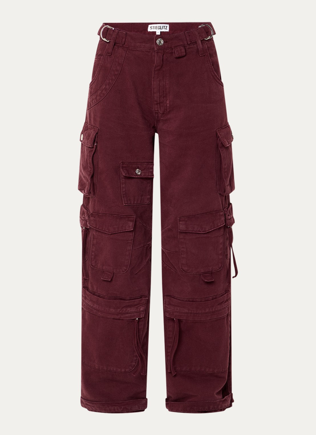 Stieglitz Franca high waist balloon fit cargobroek van denim - voorkant 2 bordeauxrood
