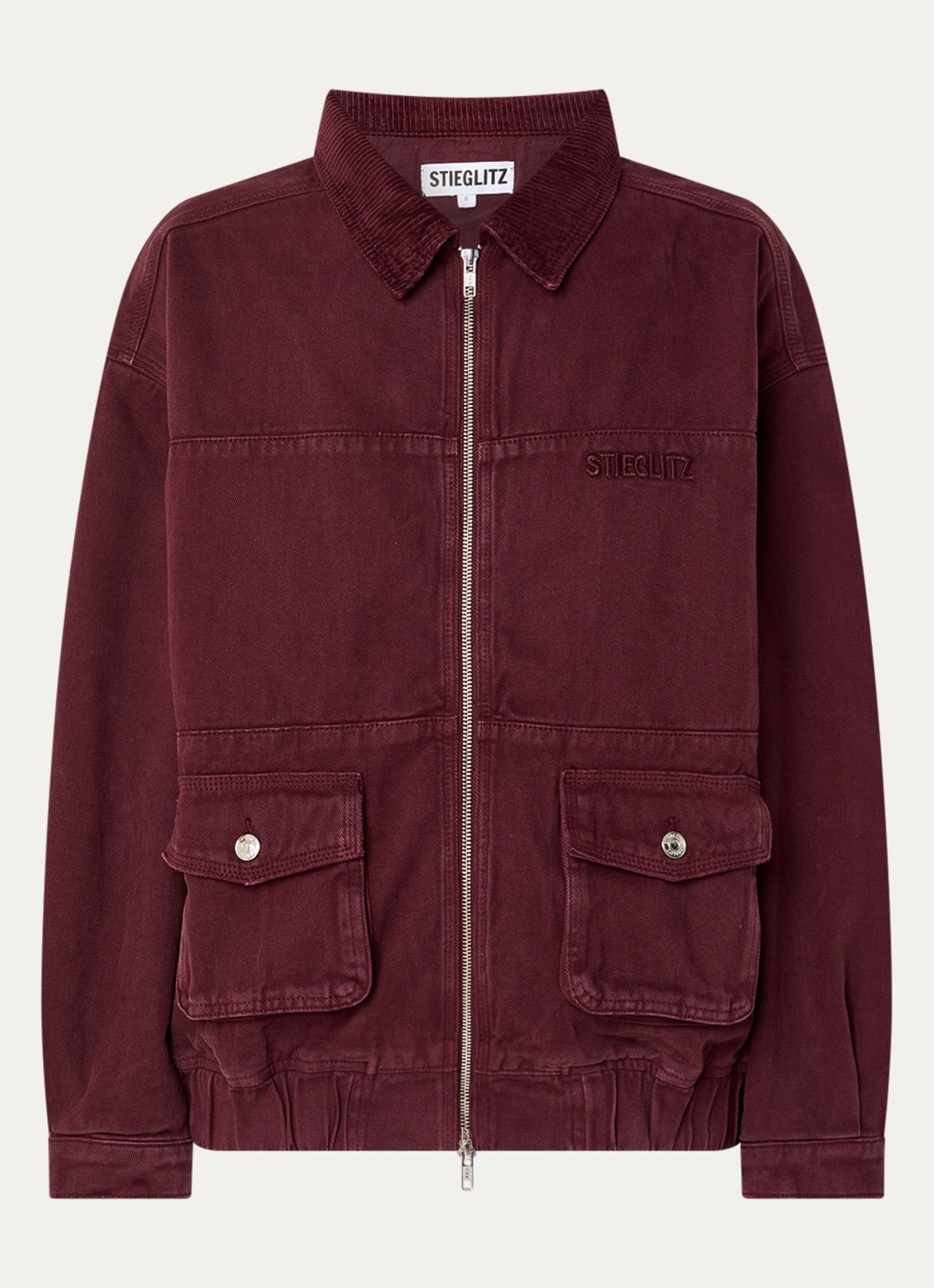 Stieglitz Gianna jack van denim met klepazakken - voorkant 2 bordeauxrood
