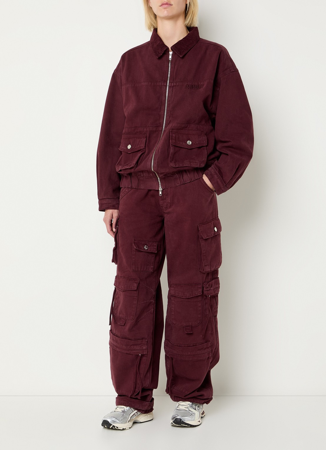 Stieglitz Gianna jack van denim met klepazakken - voorkant 3 bordeauxrood