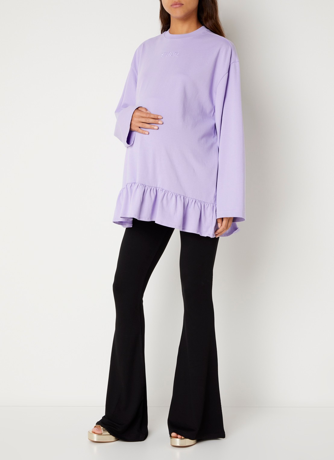 Stieglitz High waist flared broek met stretch - voorkant 2 zwart