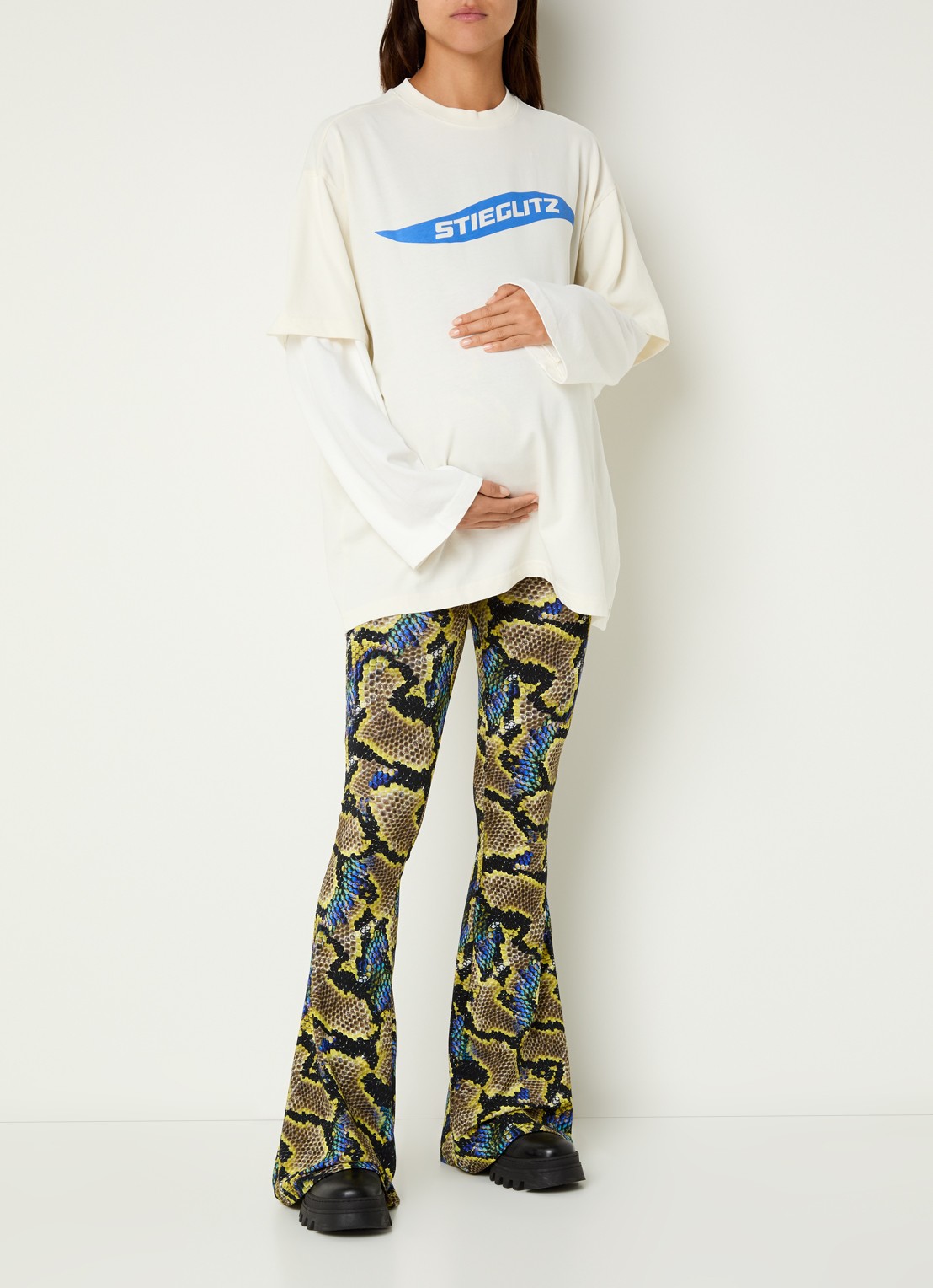 Stieglitz High waist flared fit zwangerschapsbroek met print - voorkant 5 multicolor