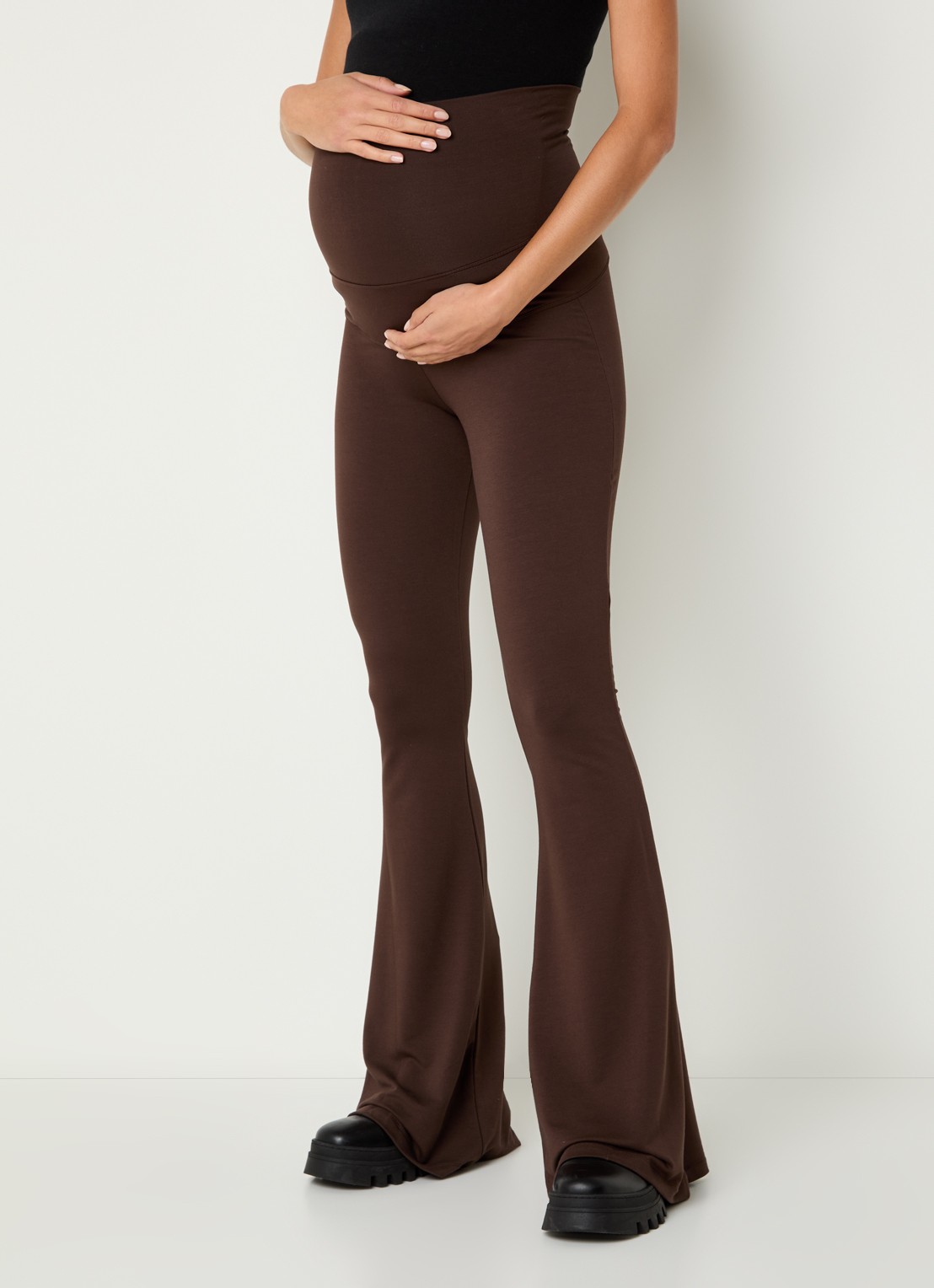 Stieglitz High waist flared fit zwangerschapsbroek - detail bruin