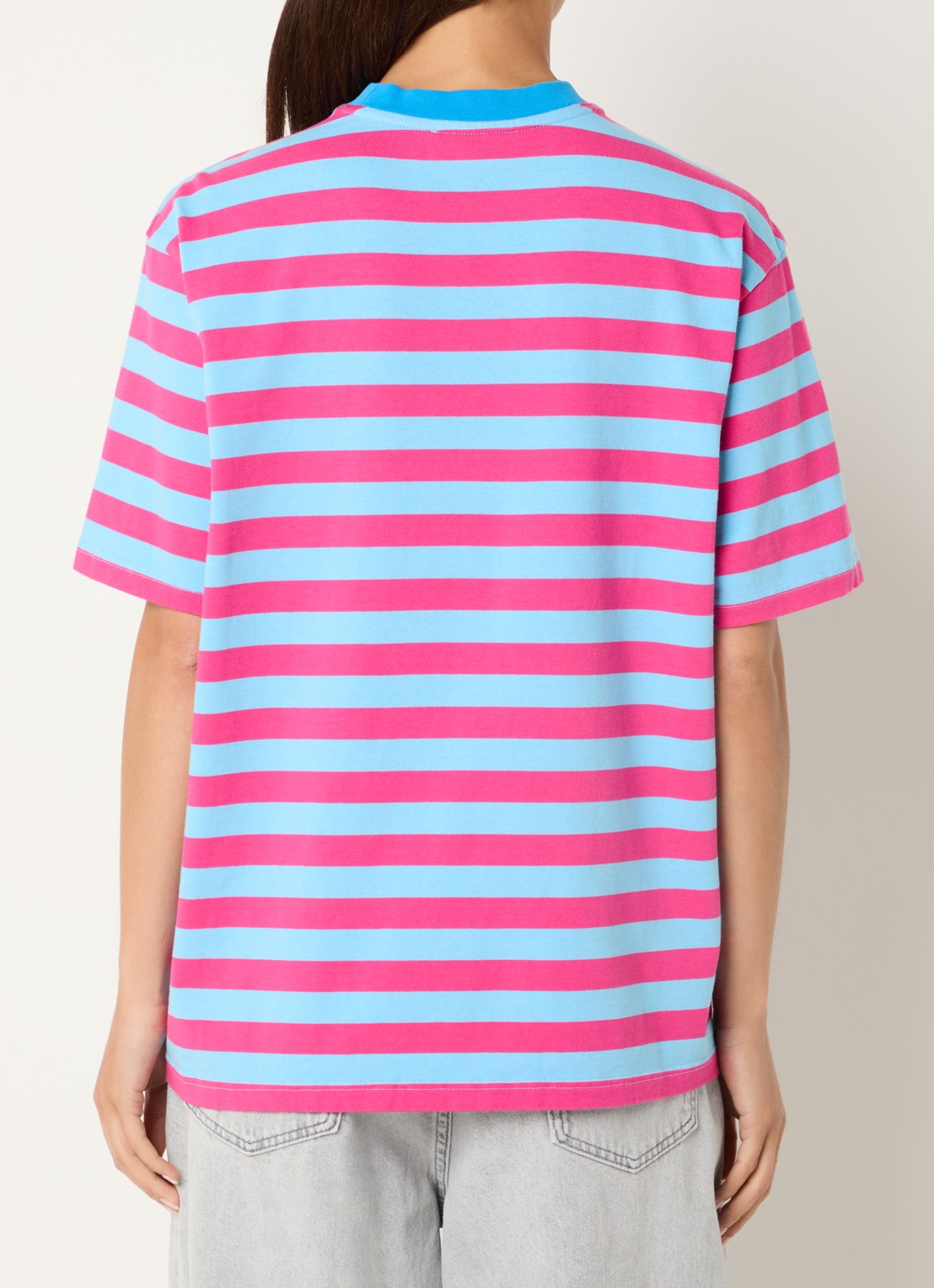 Stieglitz Joana T-shirt met logo en streepprint - achterkant 2 donkerroze