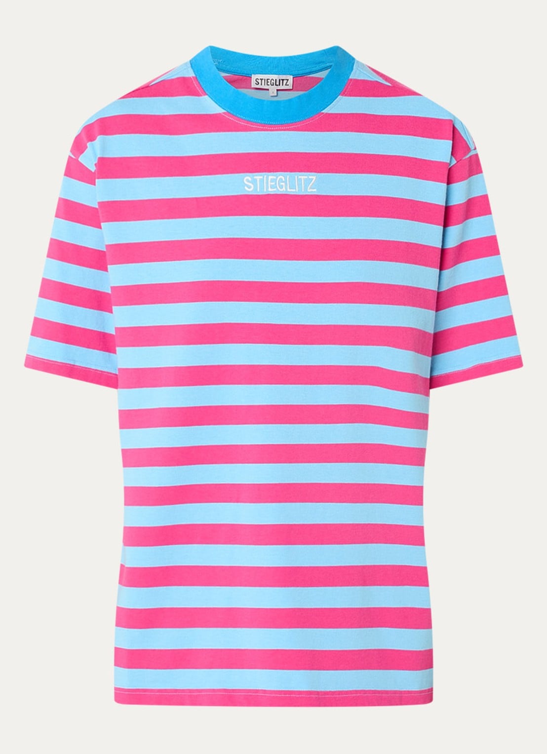Stieglitz Joana T-shirt met logo en streepprint - voorkant 3 donkerroze