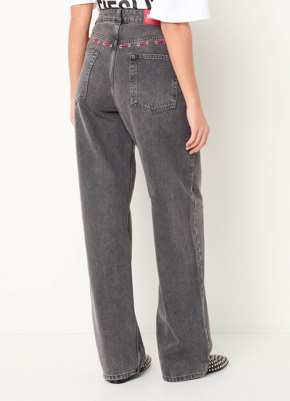 Stieglitz Jolie high waist loose fit jeans met gekleurde wassing - achterkant 3 donkergrijs