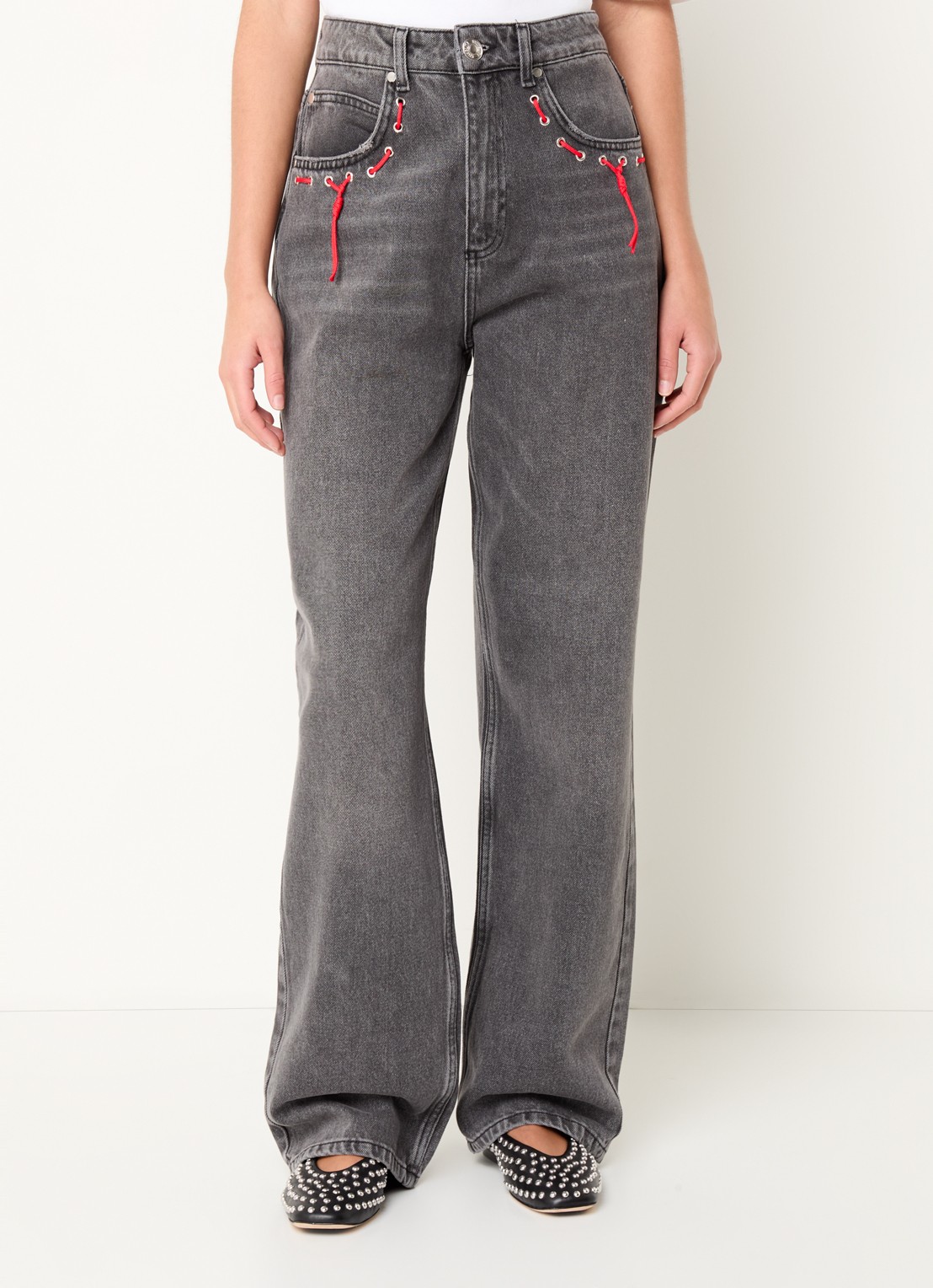 Stieglitz Jolie high waist loose fit jeans met gekleurde wassing - detail donkergrijs