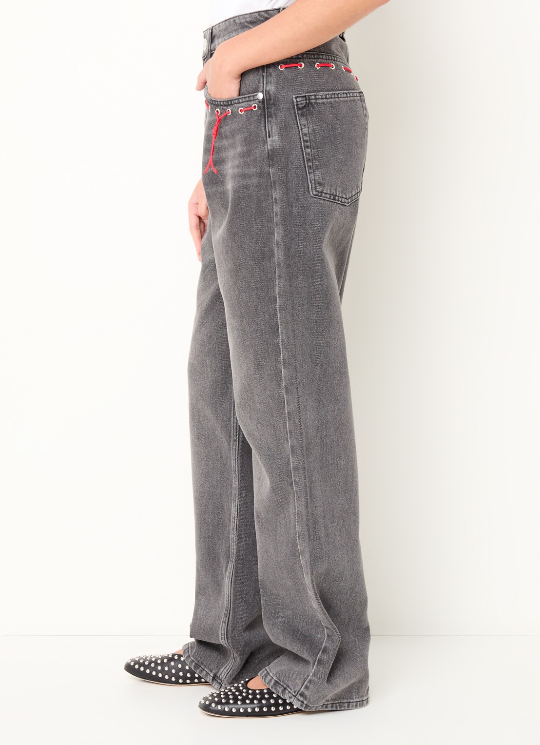 Stieglitz Jolie high waist loose fit jeans met gekleurde wassing - detail 2 donkergrijs