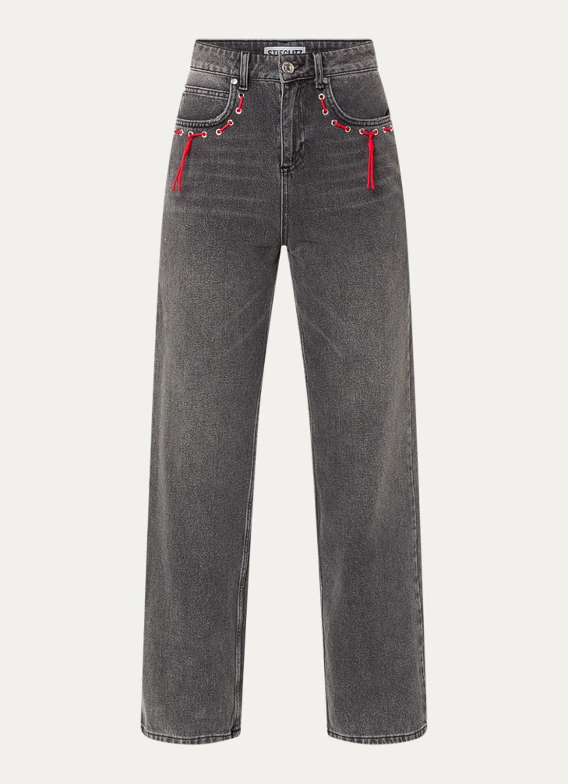 Stieglitz Jolie high waist loose fit jeans met gekleurde wassing - voorkant 4 donkergrijs