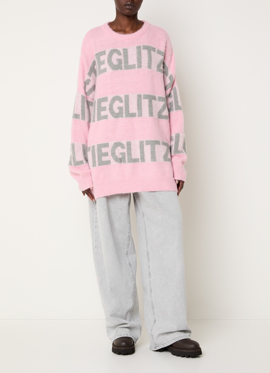 Stieglitz Keisa grofgebreide trui met logoprint - voorkant 4 roze