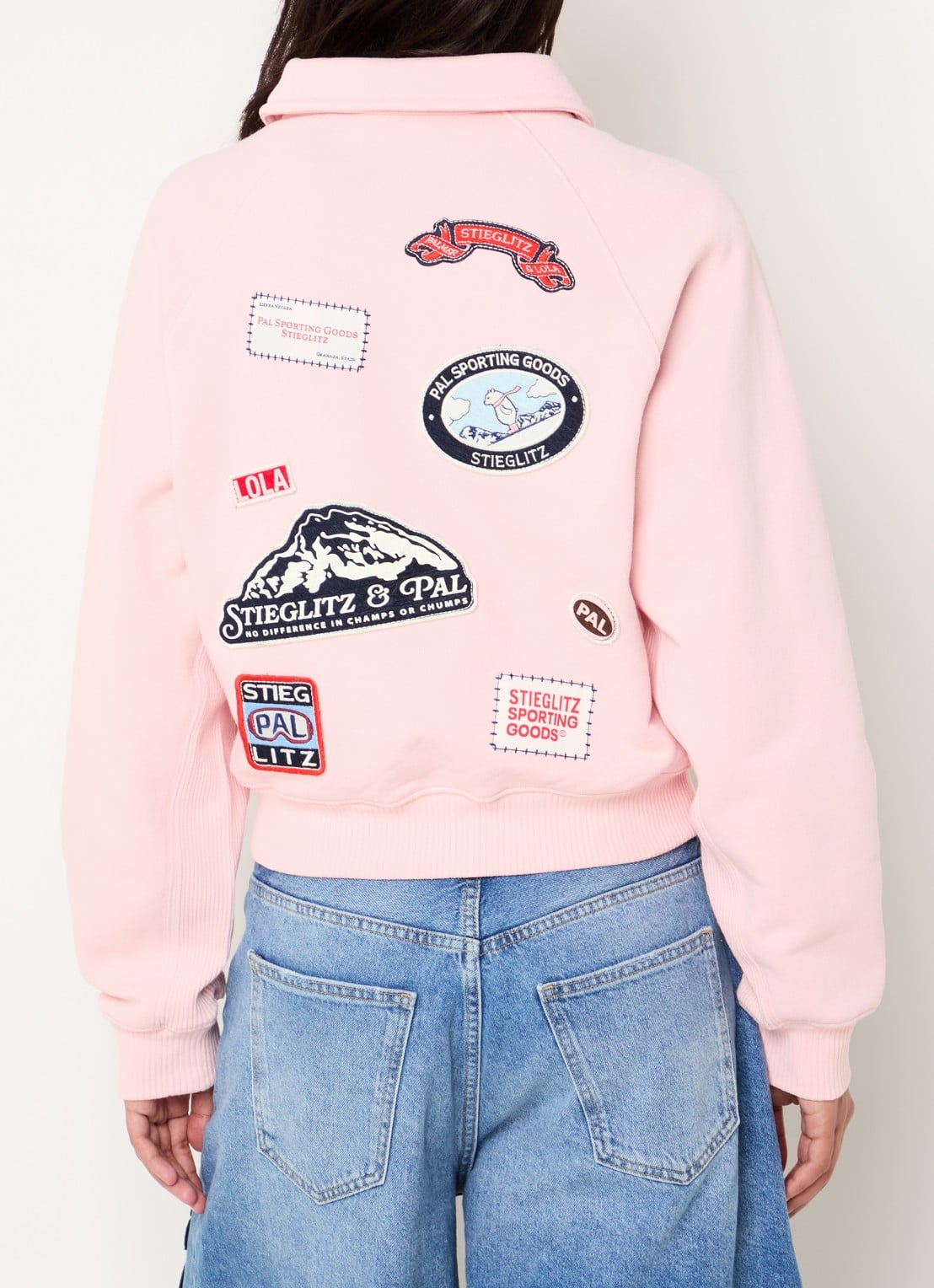 Stieglitz Lola sweater met logoprint en halve rits - detail 4 lichtroze