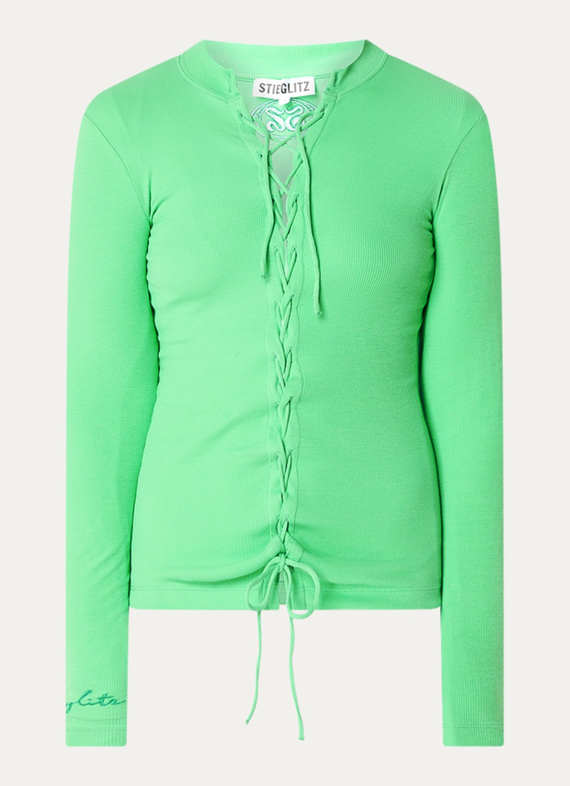 Stieglitz Loy ribgebreide top met geknoopt detail - voorkant groen