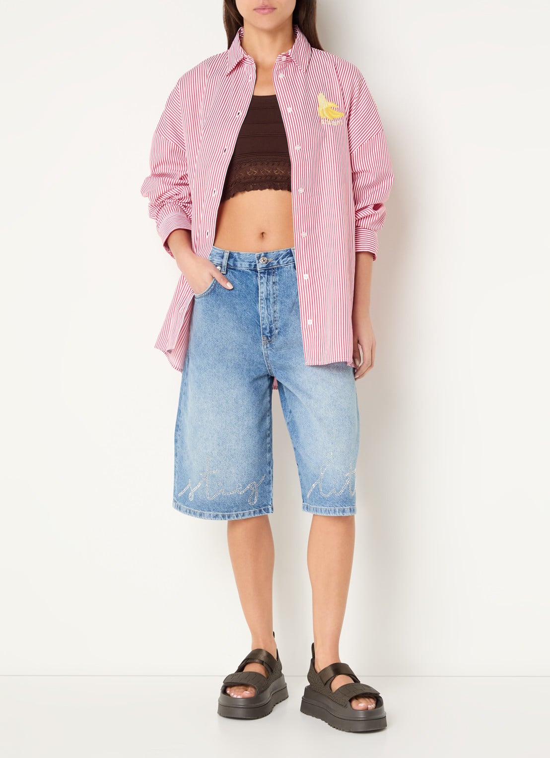 Stieglitz Lua blouse met streepprint en borduring - voorkant 2 rood