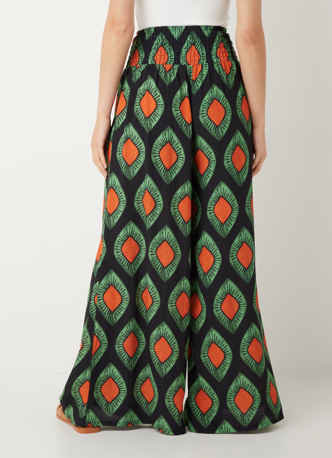 Stieglitz Mata high waist wide fit palazzo broek van viscose met print - achterkant 4 zwart