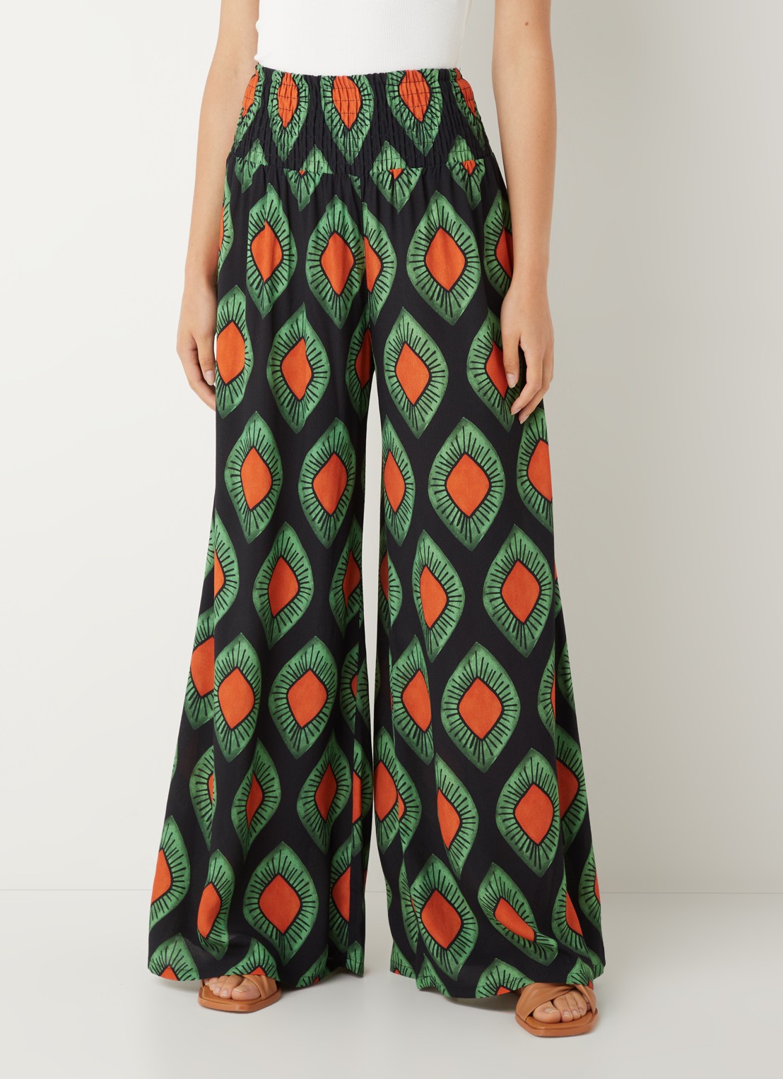 Stieglitz Mata high waist wide fit palazzo broek van viscose met print - detail zwart
